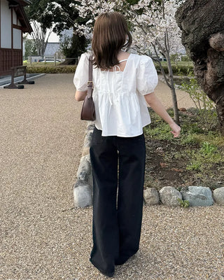 Heart-patterned denim pants