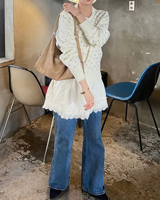 Floral print round neck cardigan