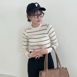 Slim-fit striped ribbed knit