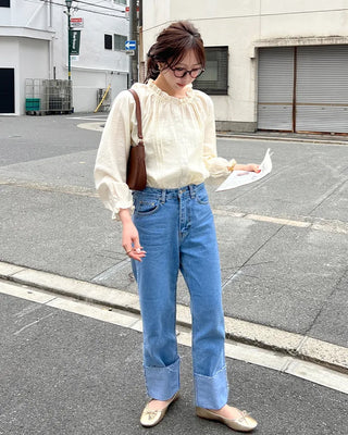 Frill neck ribbon strap blouse