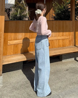 Front patch pocket wide-fit denim pants