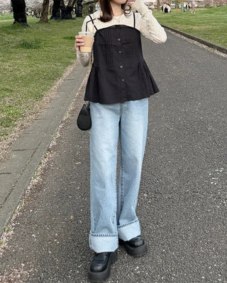 Semi-wide fit denim pants