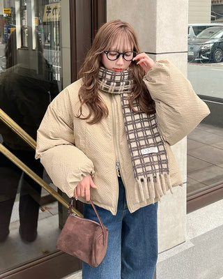Big check fringe scarf