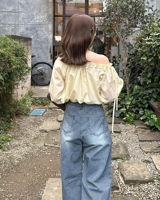 Shirred off-shoulder blouse with frill detail