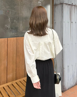 Lace tie set V-neck cotton blouse