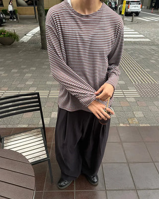 Striped boat neck summer long-sleeve T-shirt