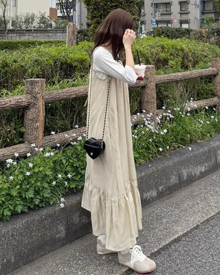 Back Ribbon Shirring Sleeveless Long Dress