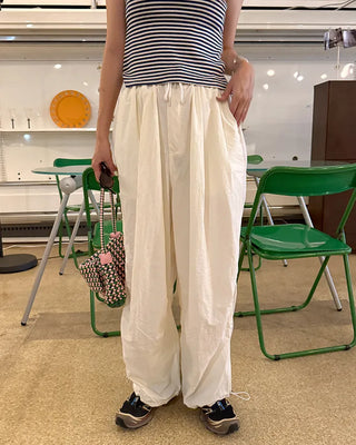(Unisex) Back Elastic Wide Fit Nylon Pants
