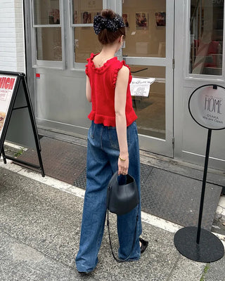 French girly frill sleeveless knit