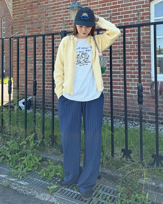 Suede stripe elastic waist pants