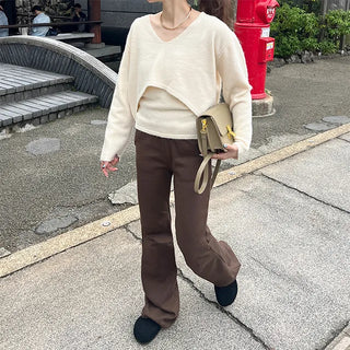 Elastic waist bootcut pants