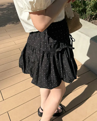 Ribbon Point Dot Pattern Balloon Fit Mini Skirt