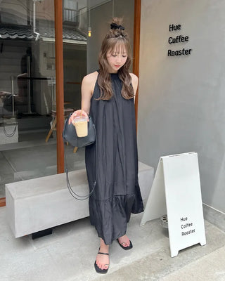 Halter neck detail long dress