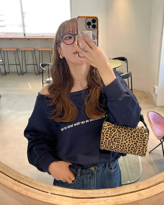 Lettering One-Shoulder Sweatshirt