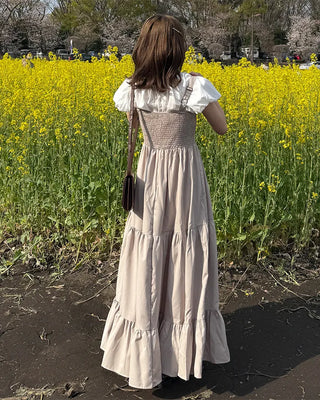Square neck tiered long skirt