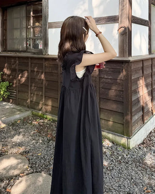 Frilled V-neck long dress
