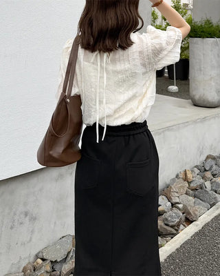 Lace frill blouse set