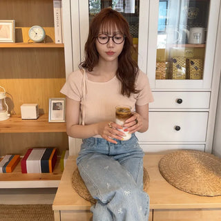 Asymmetrical Ribbon Short-Sleeve Knit