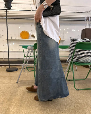 Slit maxi denim skirt