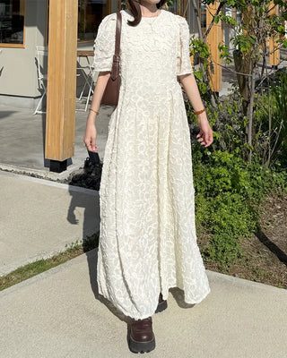 Flower Pattern Puff Long Dress