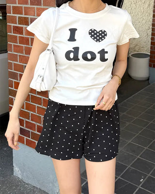 Polka Dot Elastic Waist Shorts