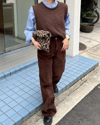 Pocket corduroy wide-leg pants