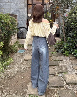 Striped detail denim pants