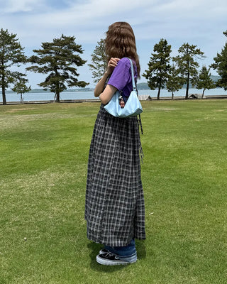 Checked long camisole dress