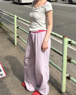 Colorful pintuck wide-leg pants