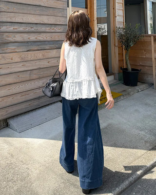 Pocket Two-Button Wide Denim Pants