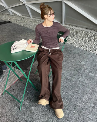 Cotton pintuck wide-leg pants