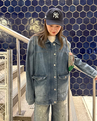 Denim midi zip-up jacket