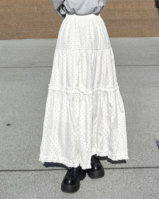 Frilled polka dot long skirt