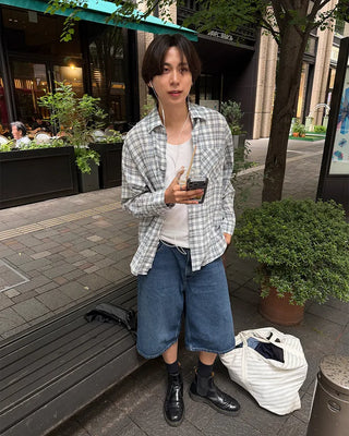 Gingham check point long-sleeved shirt