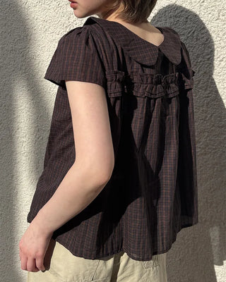 Frilled Shirring Check Blouse