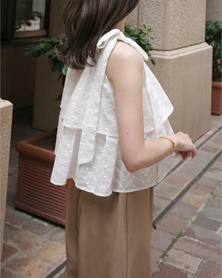 (ORIGINAL) Eyelet Tiered Ribbon Sleeveless Dress