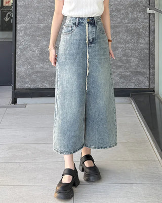 Fringe detail denim skirt
