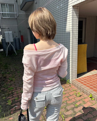 V-neck sheer long-sleeve knit