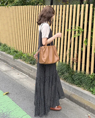 V-neck polka dot long dress