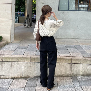 Slit Black Cotton Pants