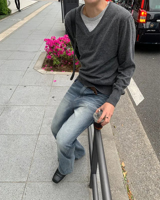 V-neck simple layered knit