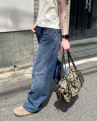 Washed denim wide-leg pants
