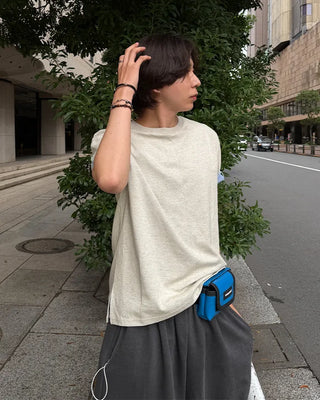 (Unisex) Roll-up Point Bi-color Short-Sleeve T-Shirt