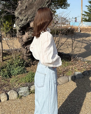 Round neck frill detail blouse