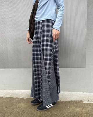 Slit check long skirt