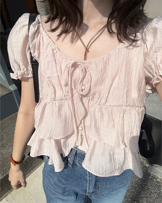 Ribbon string tiered blouse