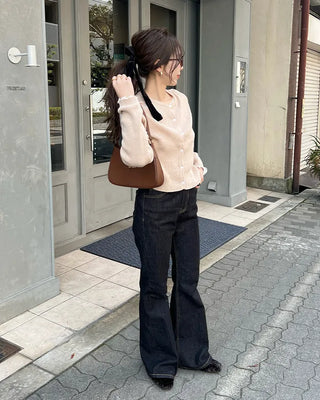 Ribbed round neck cardigan