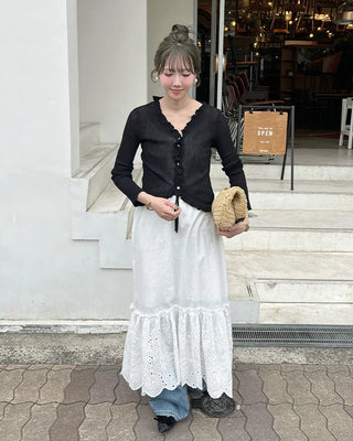 Frilled Crop Point Thermal Cardigan