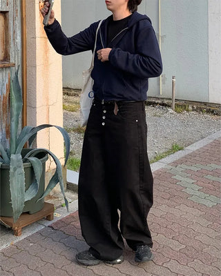 Metallic studded black wide-leg pants