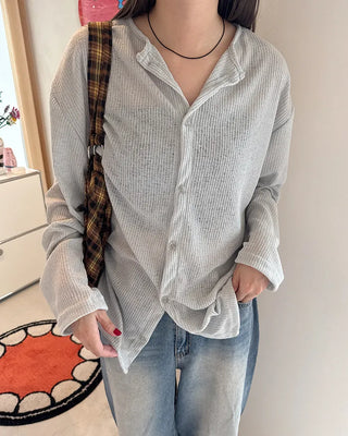 Round neck ribbed cardigan